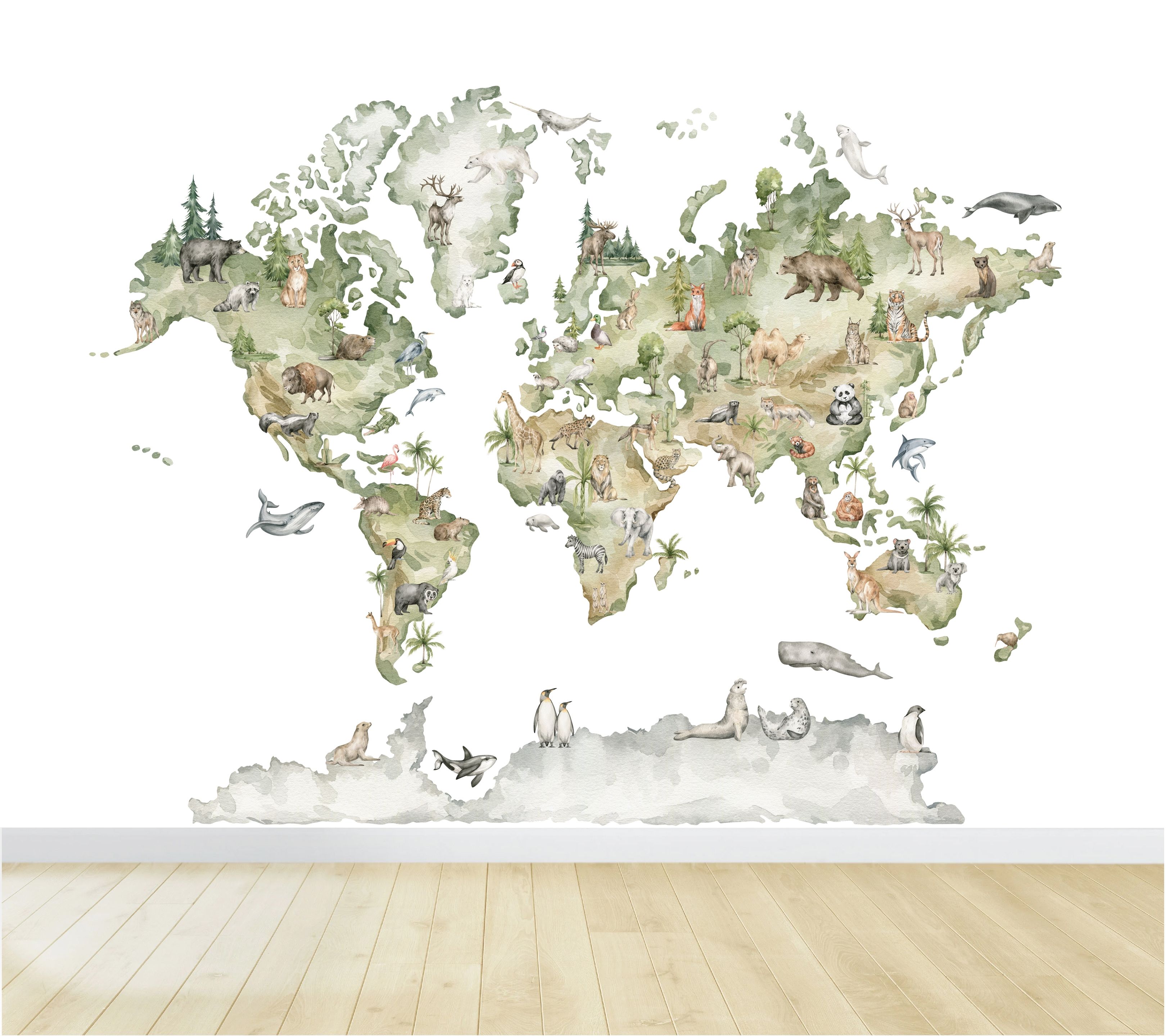 Carte du monde avec autocollant animaux
